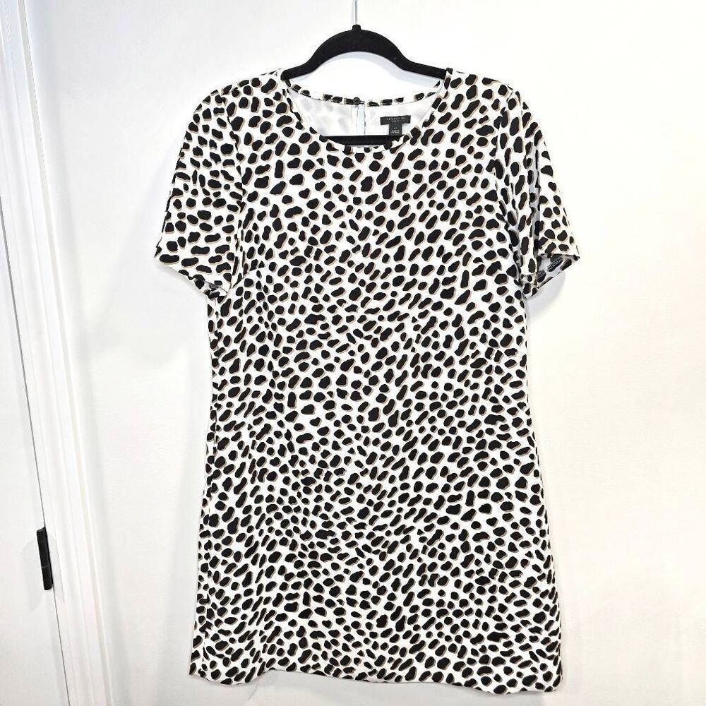 Ann Taylor Shift Dress Womens 6 Petite Leopard Print 100% Polyester Short Sleeve